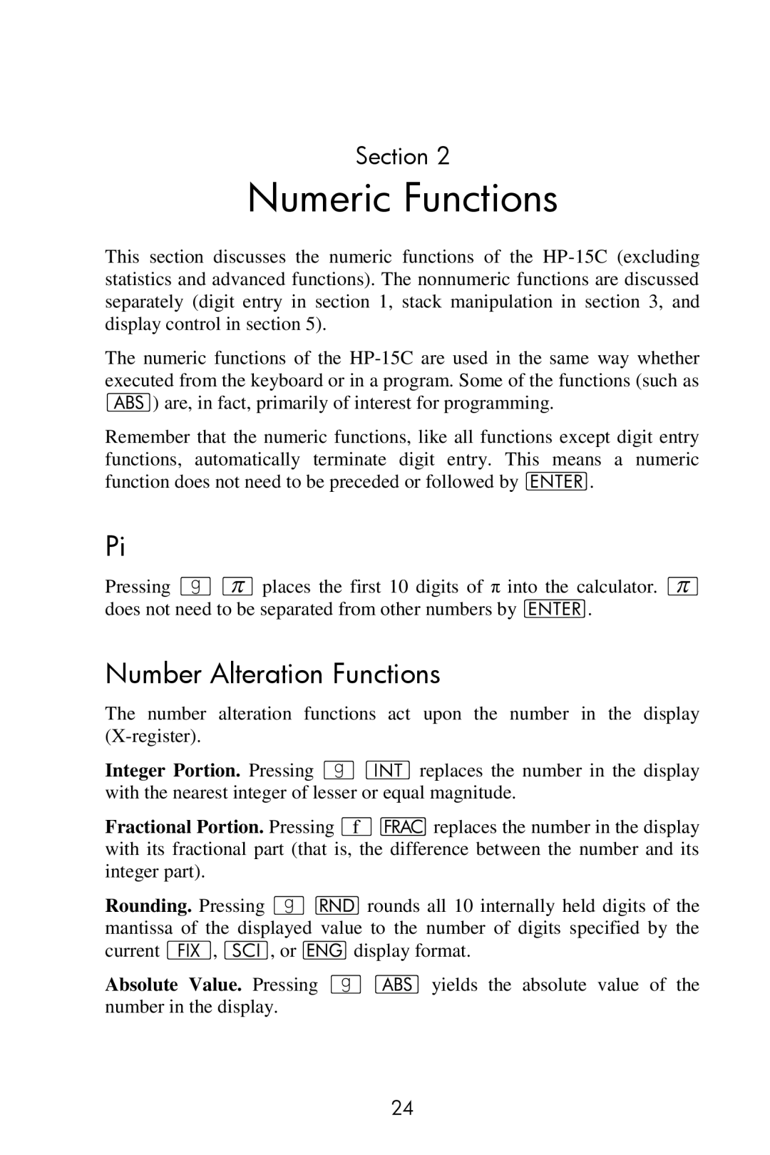 HP 15c Scientific manual Numeric Functions, Number Alteration Functions 