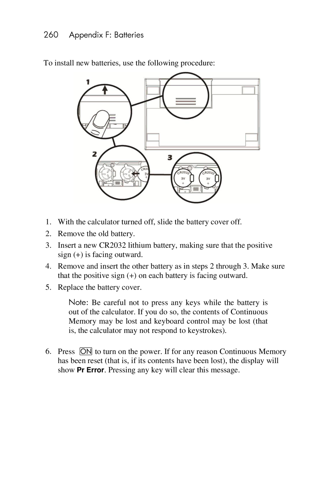 HP 15c Scientific manual Appendix F Batteries 