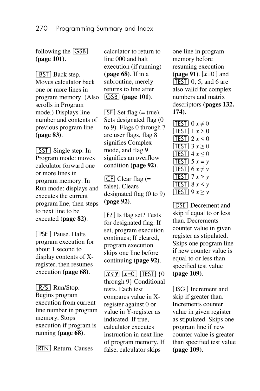 HP 15c Scientific manual Programming Summary and Index 