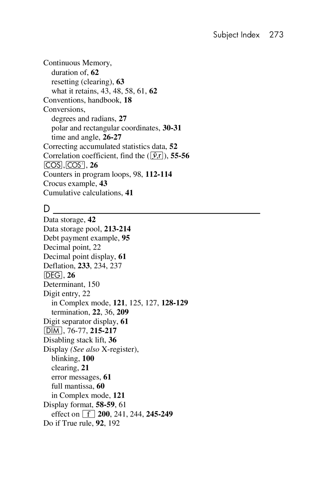 HP 15c Scientific manual Subject Index 