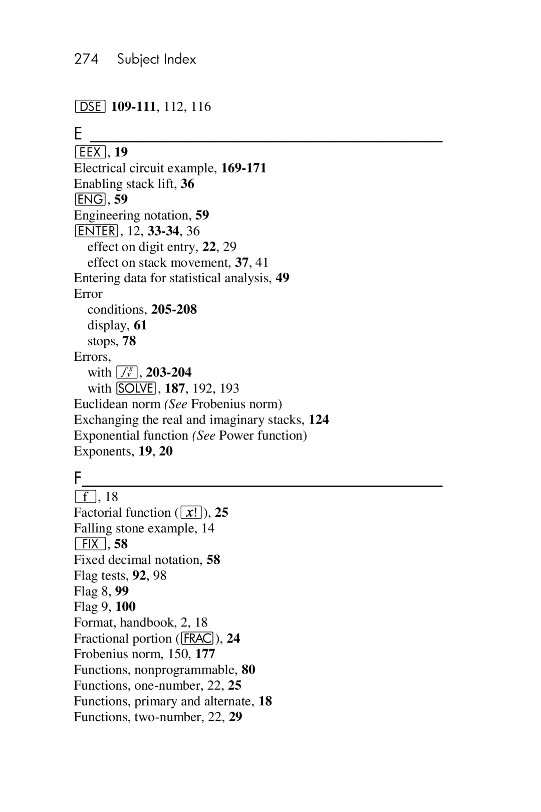 HP 15c Scientific manual Subject Index 