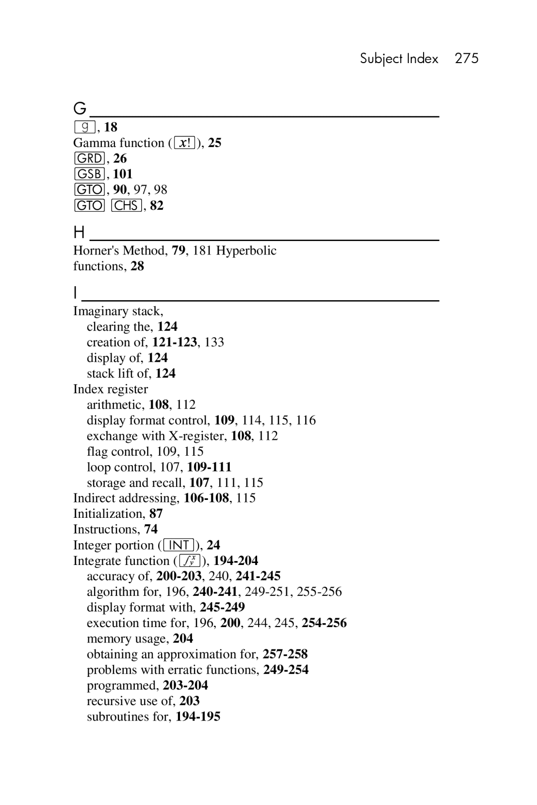 HP 15c Scientific manual Subject Index 