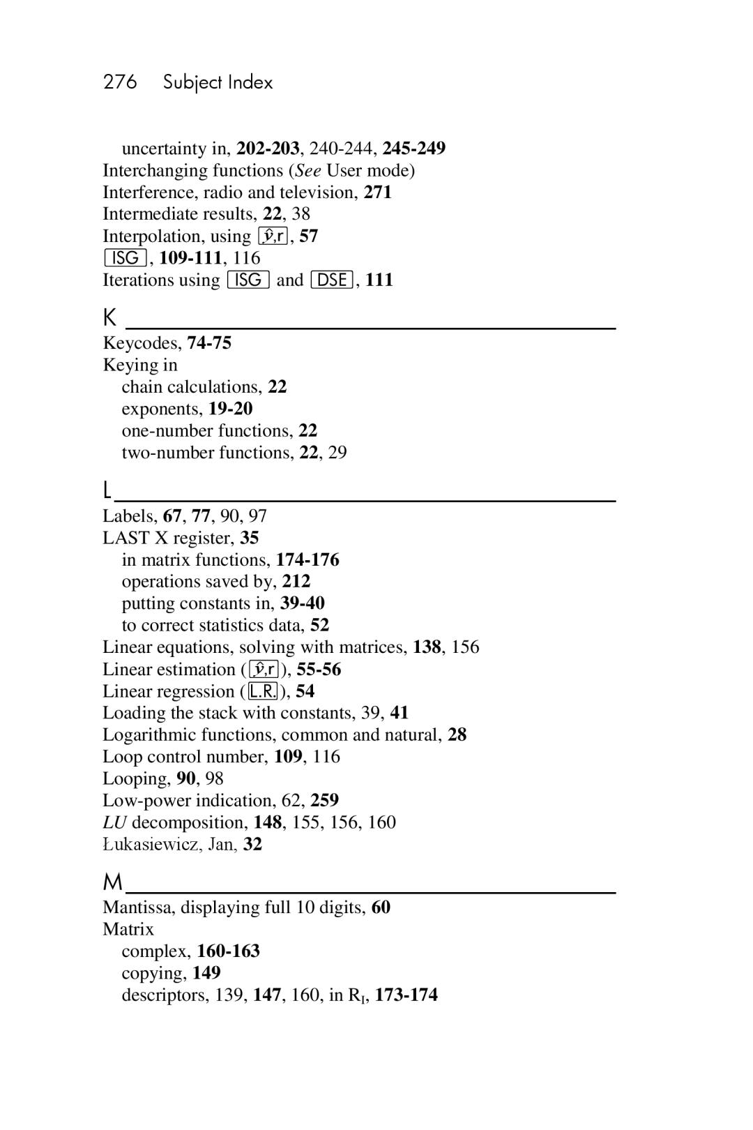 HP 15c Scientific manual Subject Index 