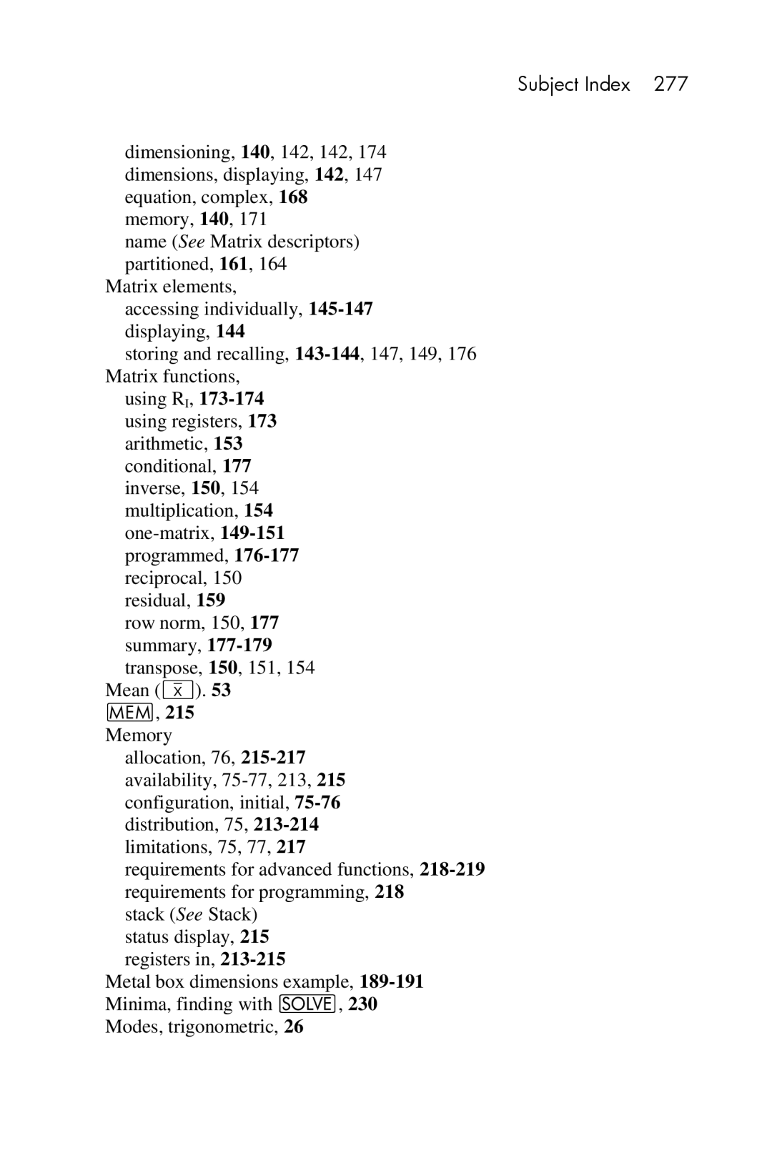 HP 15c Scientific manual Subject Index 