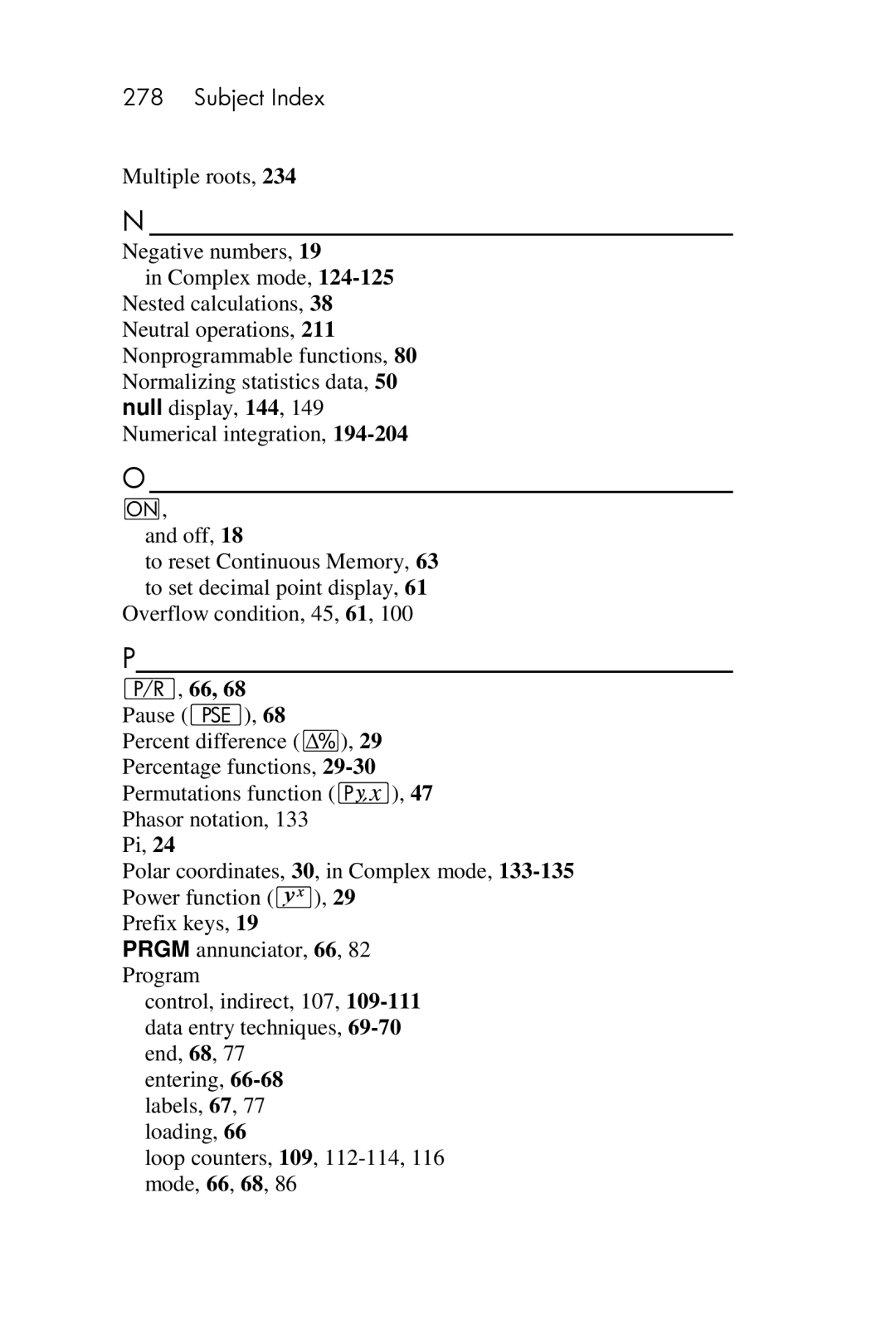 HP 15c Scientific manual Subject Index 