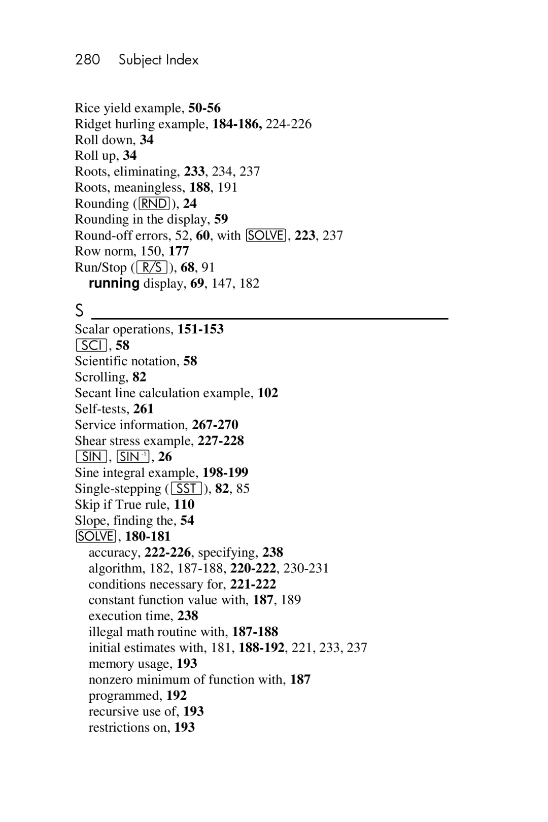 HP 15c Scientific manual Subject Index 