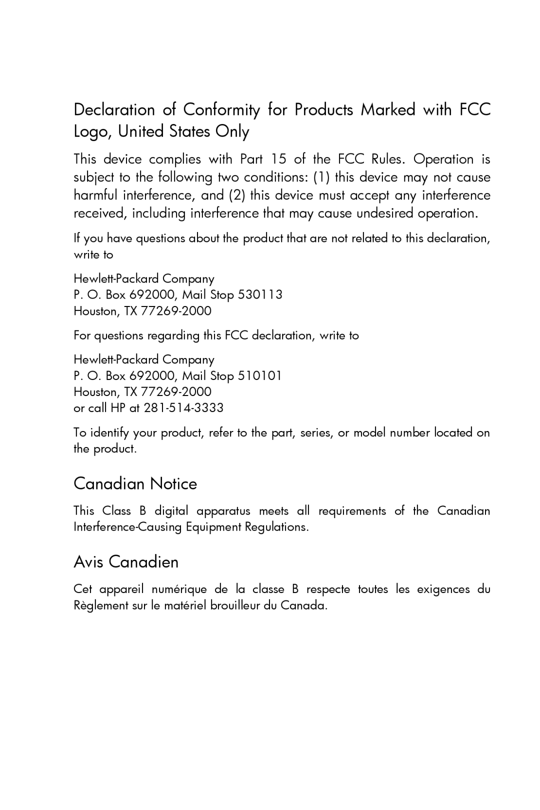 HP 15c Scientific manual Canadian Notice, Avis Canadien 