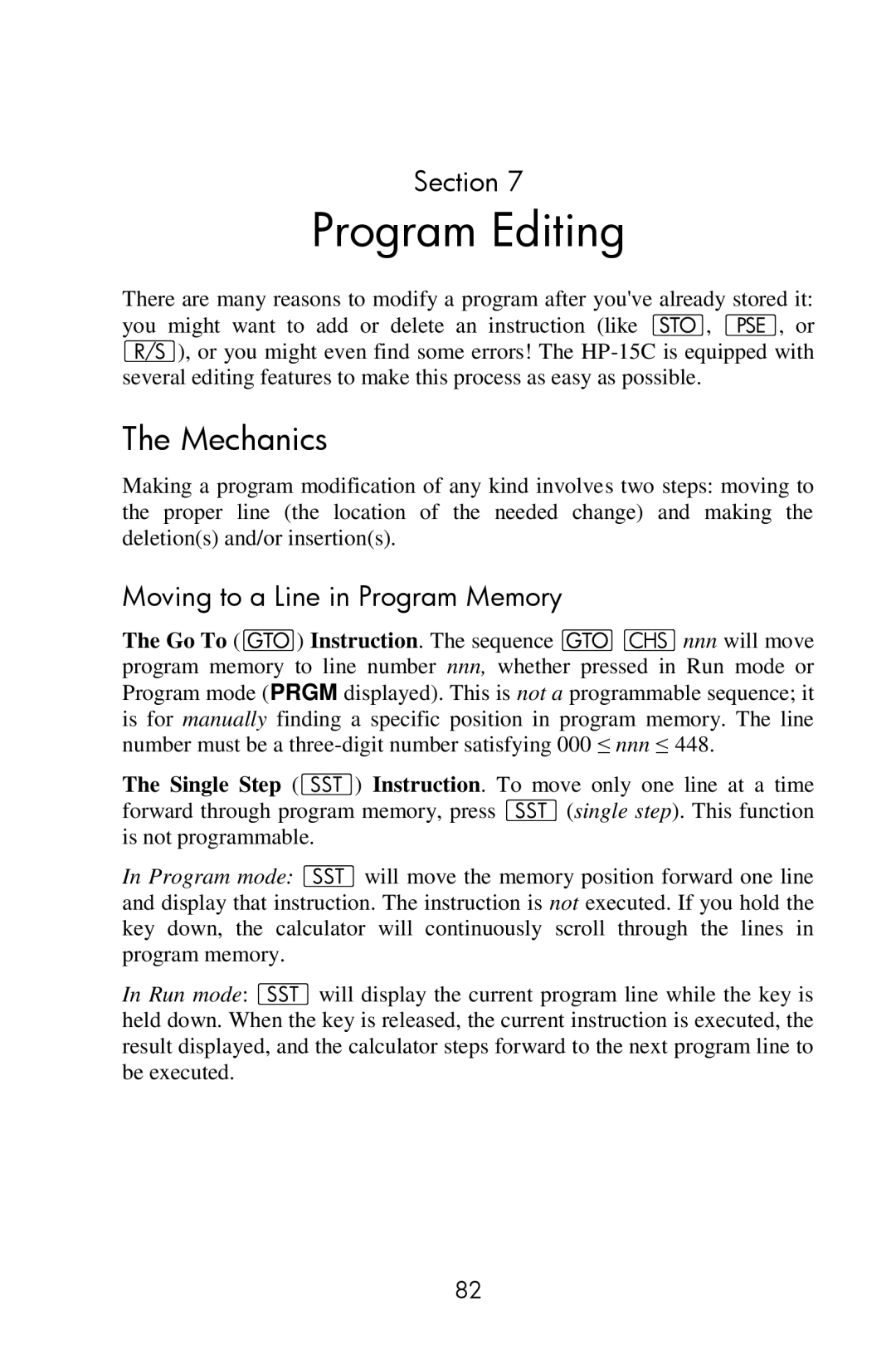 HP 15c Scientific manual Program Editing, Moving to a Line in Program Memory 