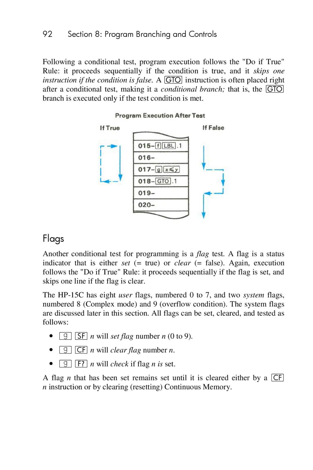 HP 15c Scientific manual Flags,  n will clear flag number n 