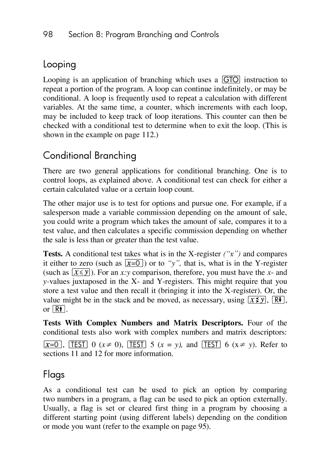 HP 15c Scientific manual Looping, Conditional Branching 