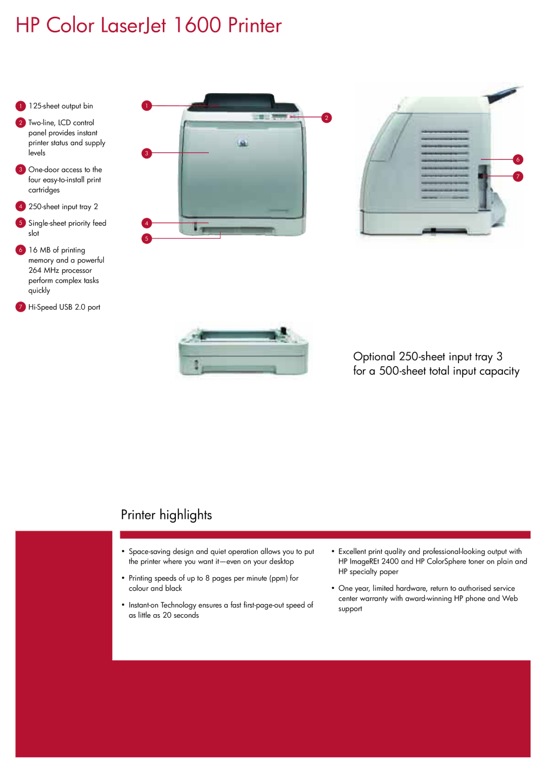 HP manual HP Color LaserJet 1600 Printer, Printer highlights 