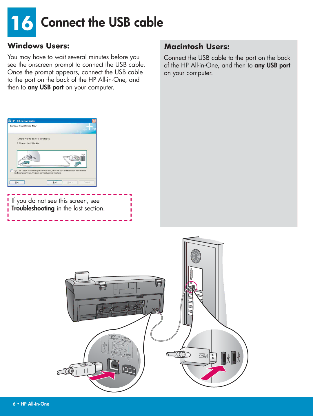 HP 1610v, 1610xi manual Connect the USB cable 