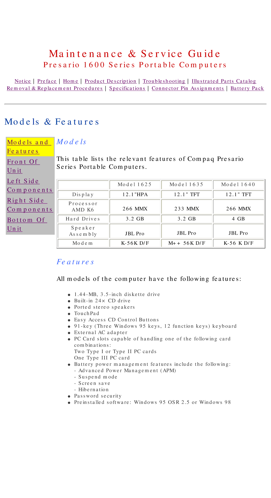 HP 1630 manual Models & Features 