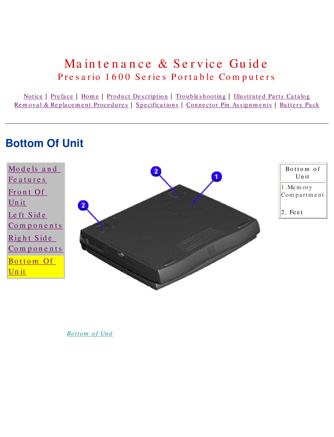 HP 1630 manual Bottom Of Unit 