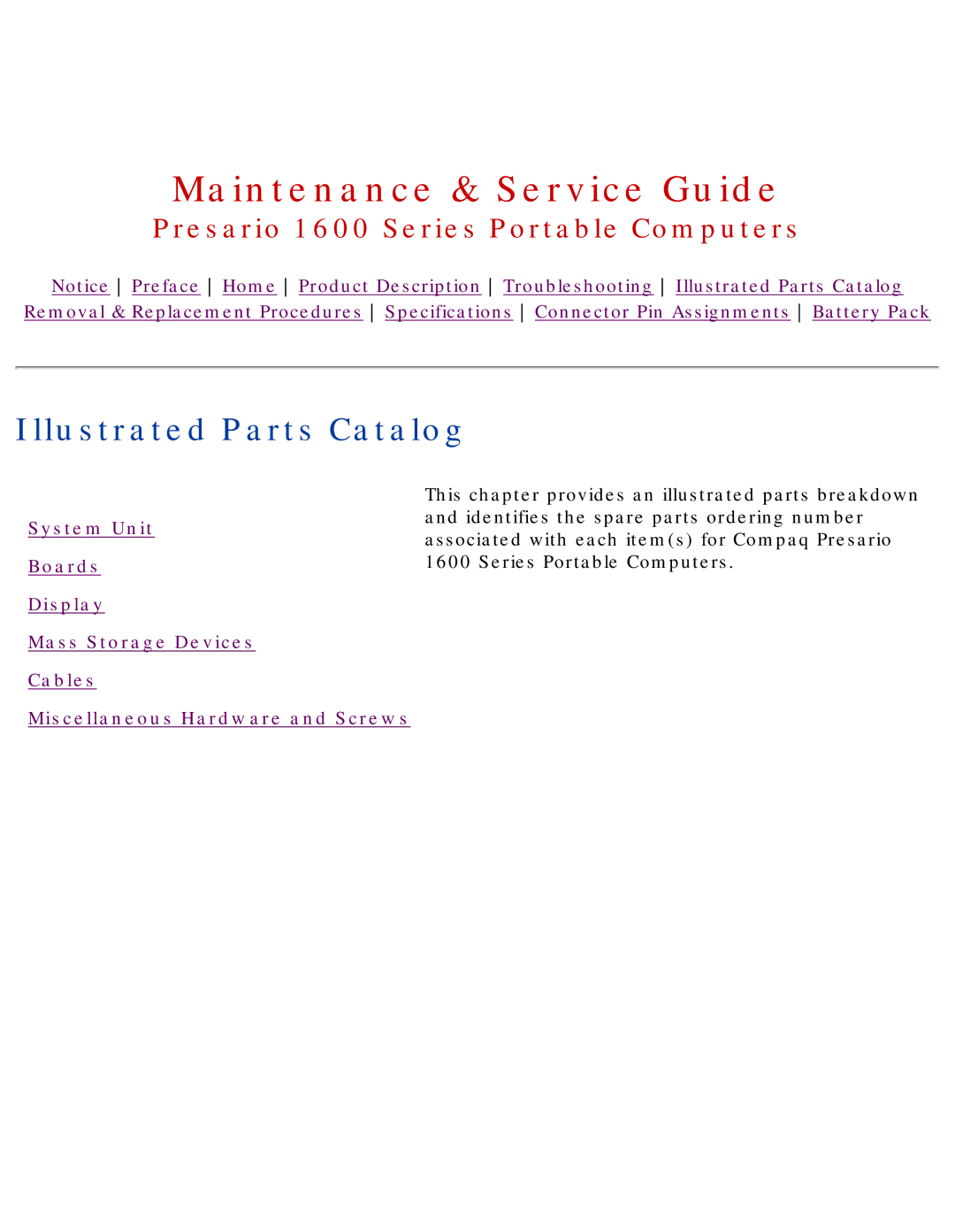 HP 1630 manual Illustrated Parts Catalog 