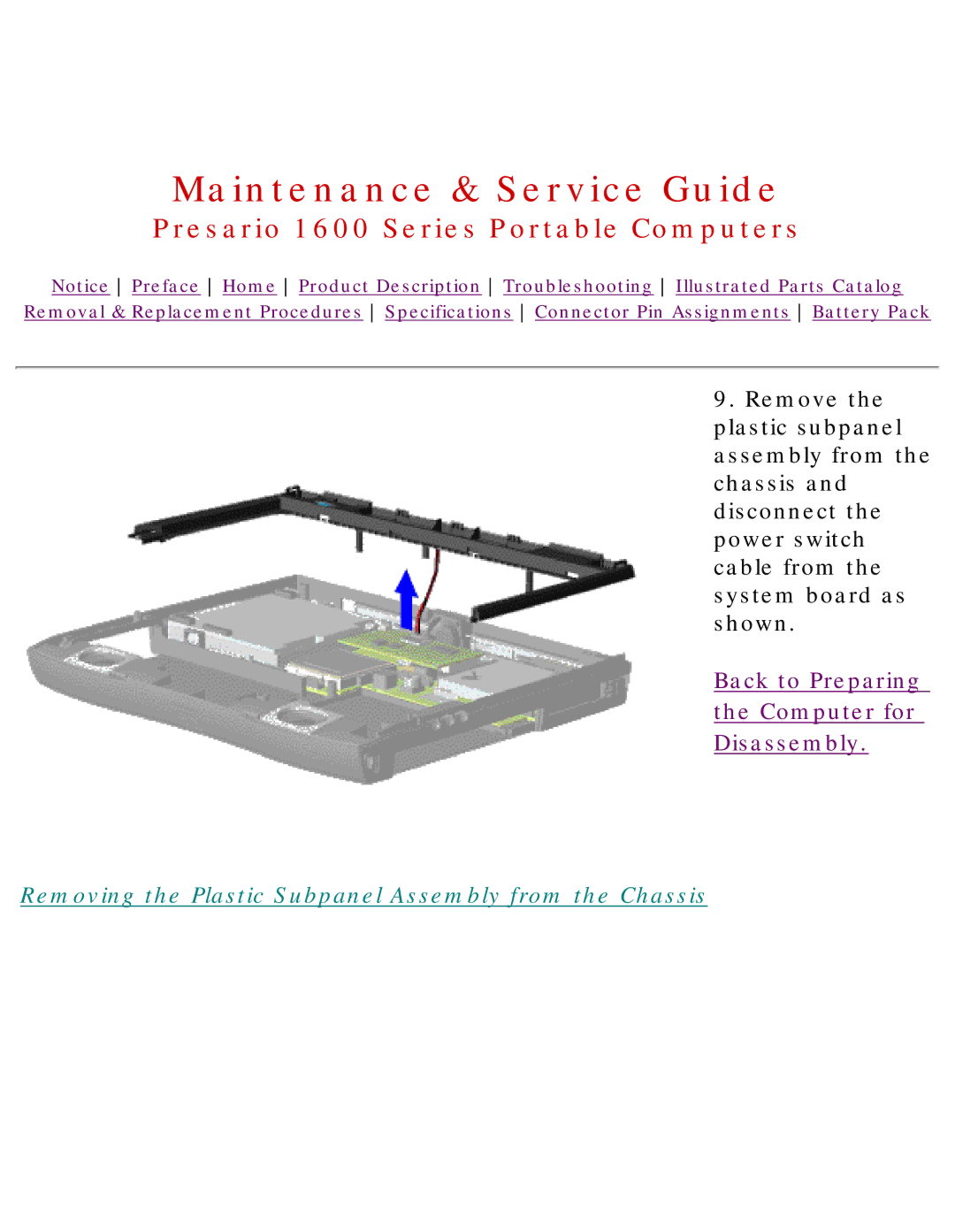HP 1630 manual Removing the Plastic Subpanel Assembly from the Chassis 