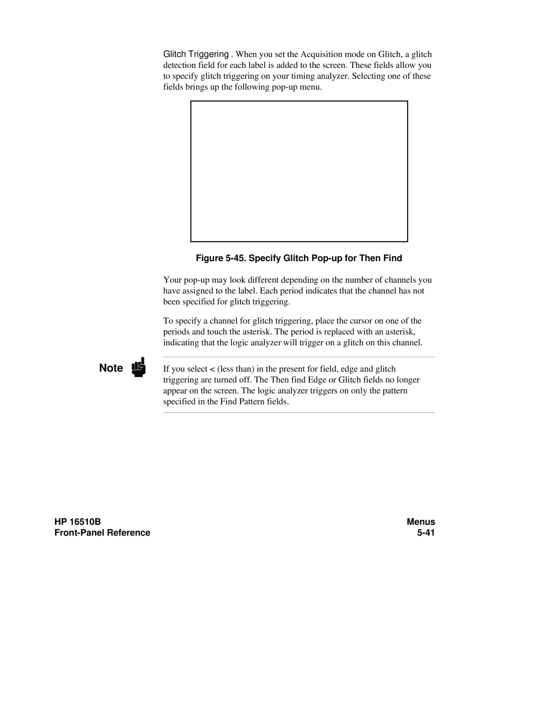 HP 16510B, 16500A manual Specify Glitch Pop-up for Then Find 