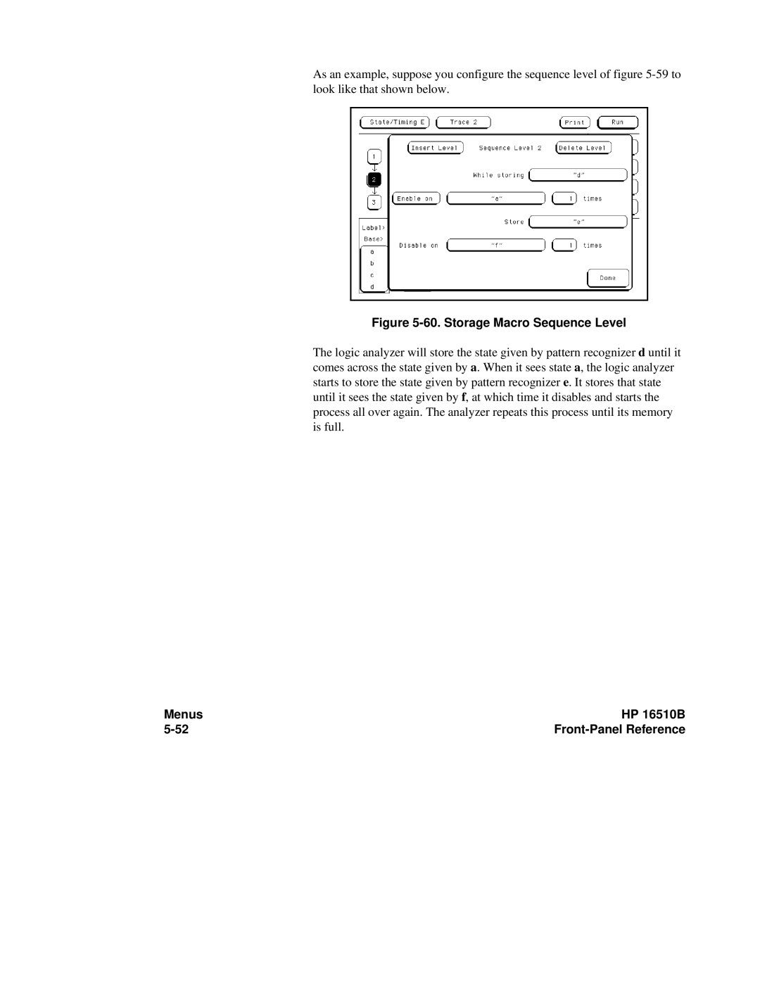 HP 16500A, 16510B manual Storage Macro Sequence Level 