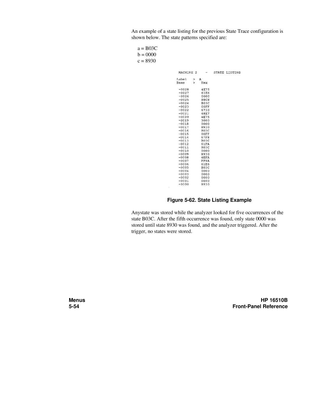 HP 16500A, 16510B manual State Listing Example 