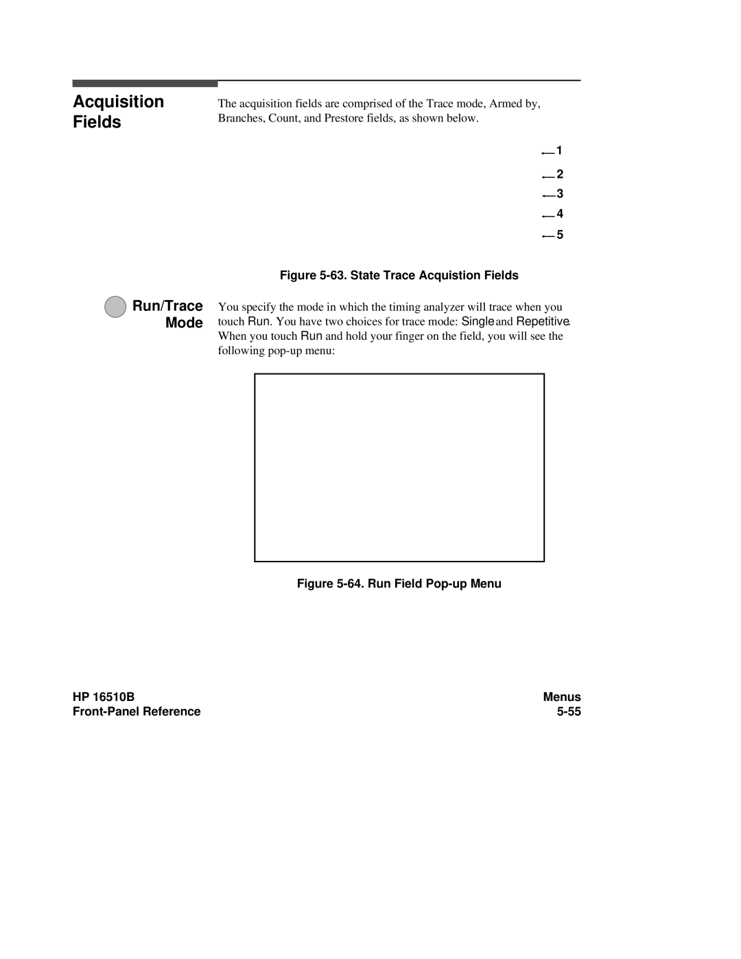 HP 16510B, 16500A manual Acquisition Fields, State Trace Acquistion Fields 