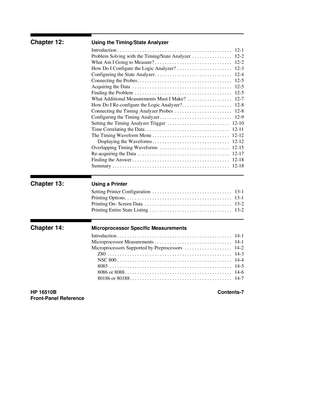 HP 16500A, 16510B manual Using the Timing/State Analyzer, Using a Printer, Microprocessor Specific Measurements 