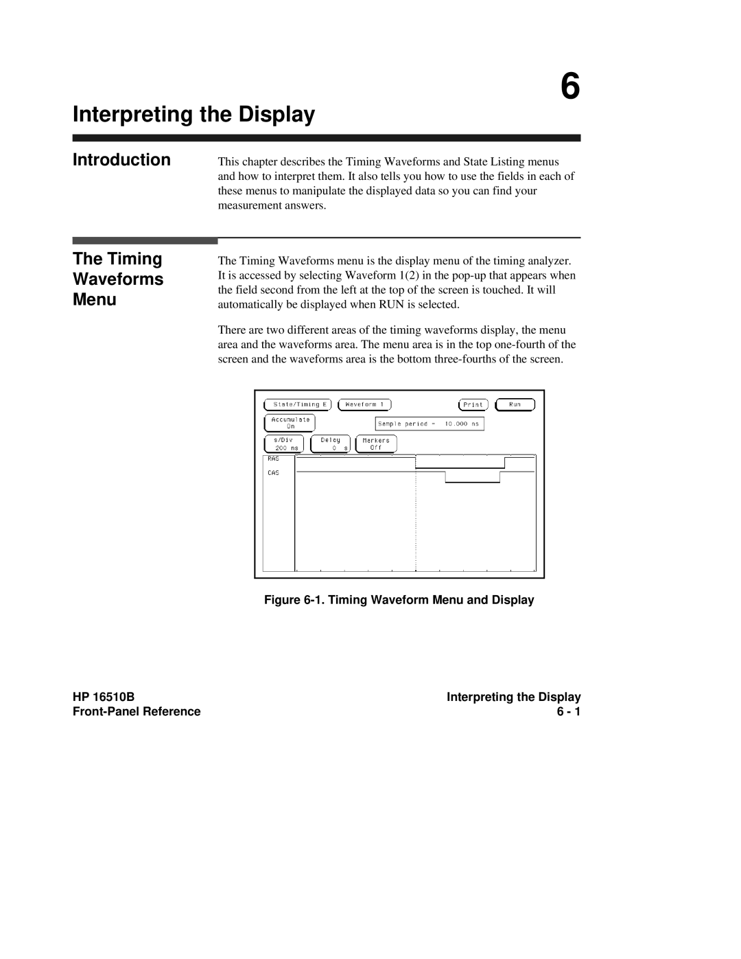 HP 16510B, 16500A manual Interpreting the Display, Timing Waveforms Menu 