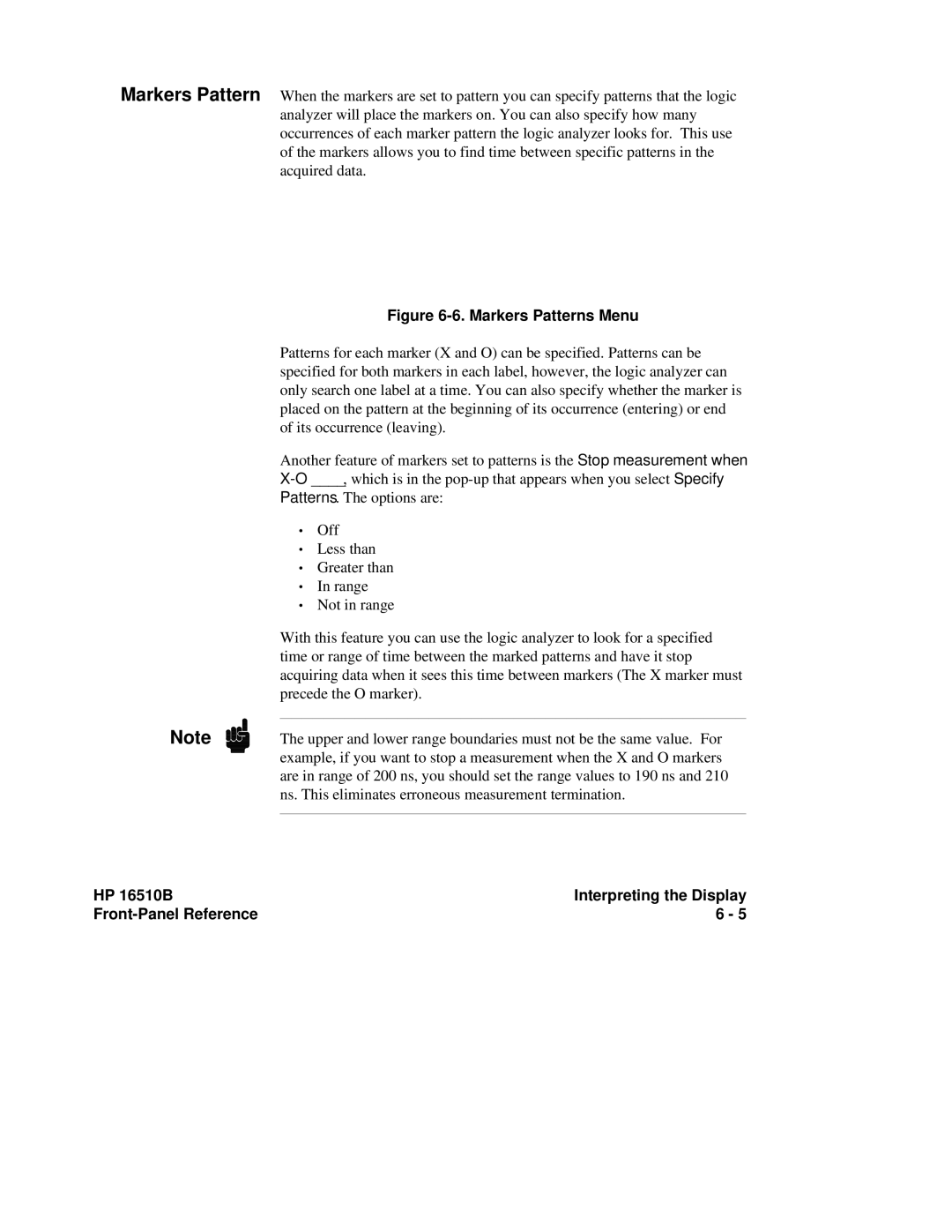 HP 16510B, 16500A manual Markers Patterns Menu 