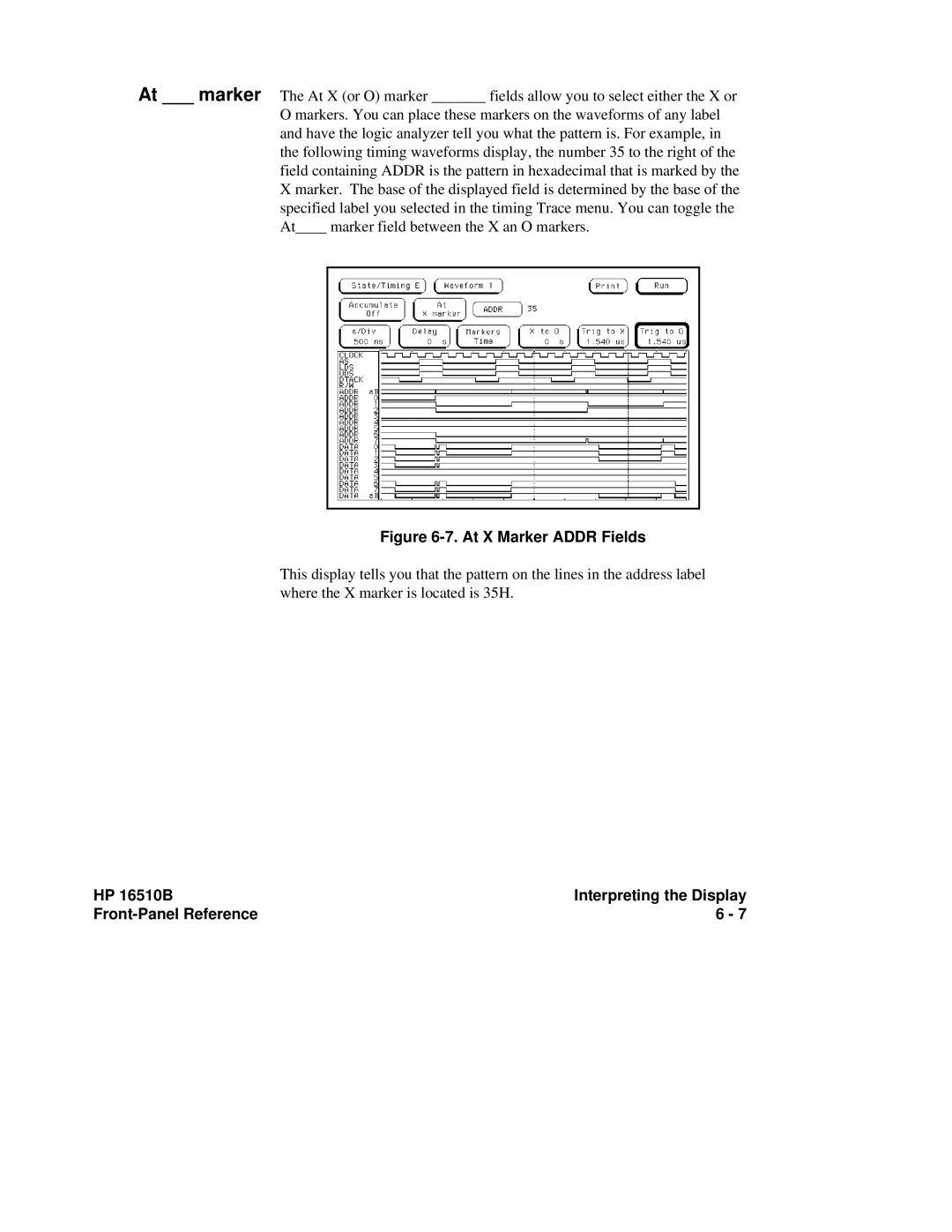 HP 16510B, 16500A manual At X Marker Addr Fields 