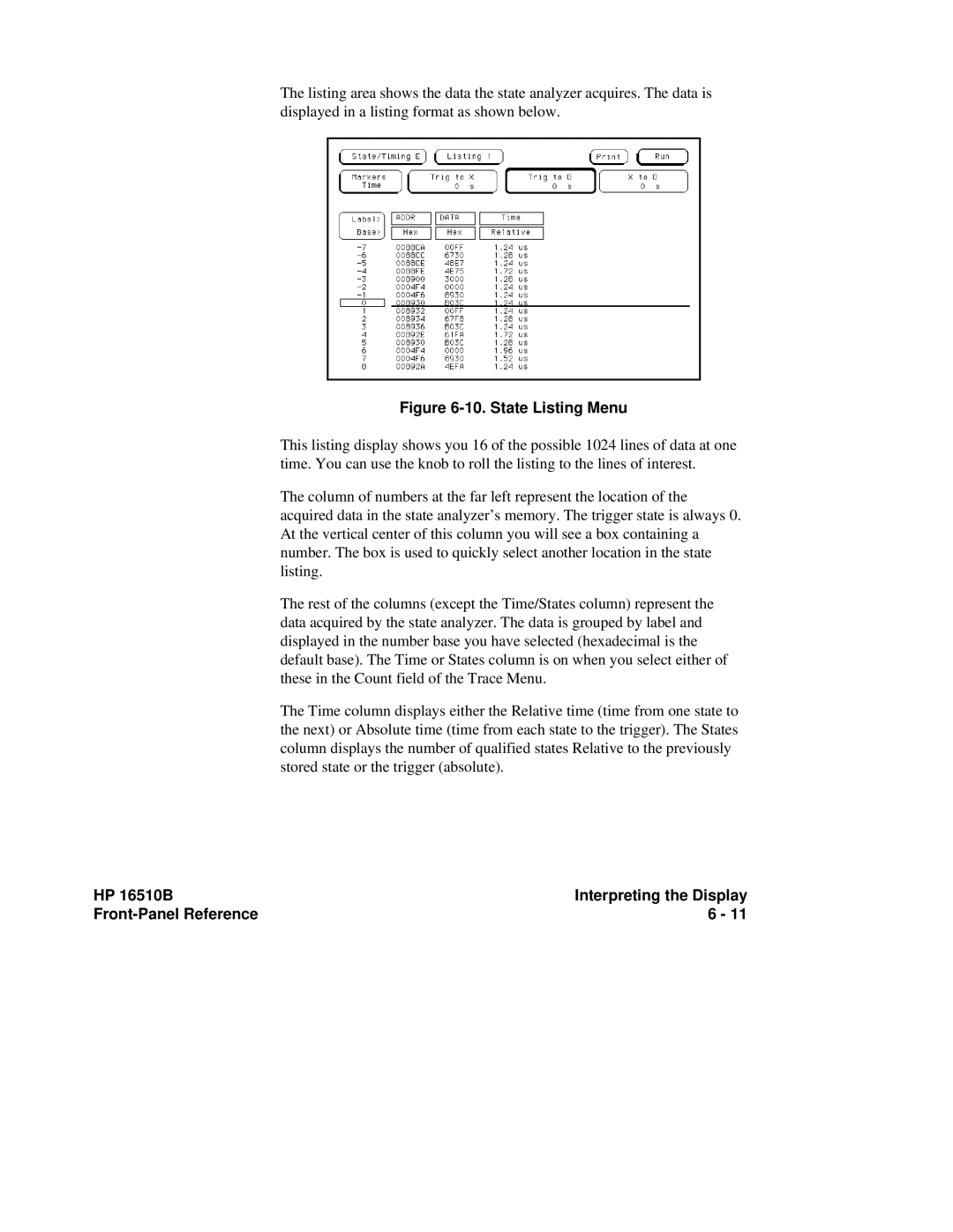 HP 16510B, 16500A manual State Listing Menu 