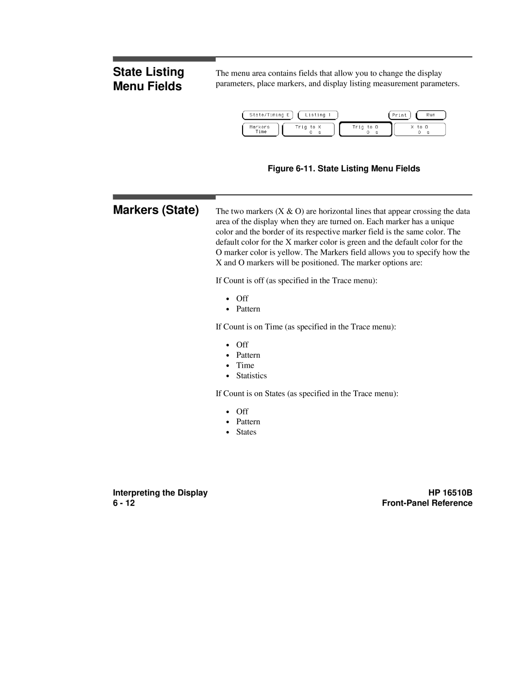 HP 16500A, 16510B manual State Listing Menu Fields 