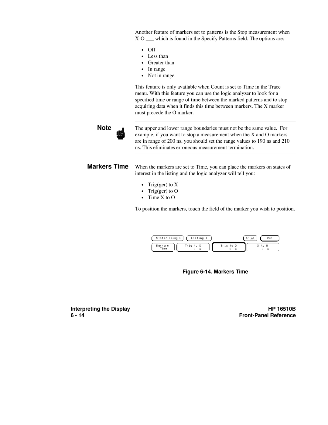 HP 16500A manual Markers Time Interpreting the Display HP 16510B 