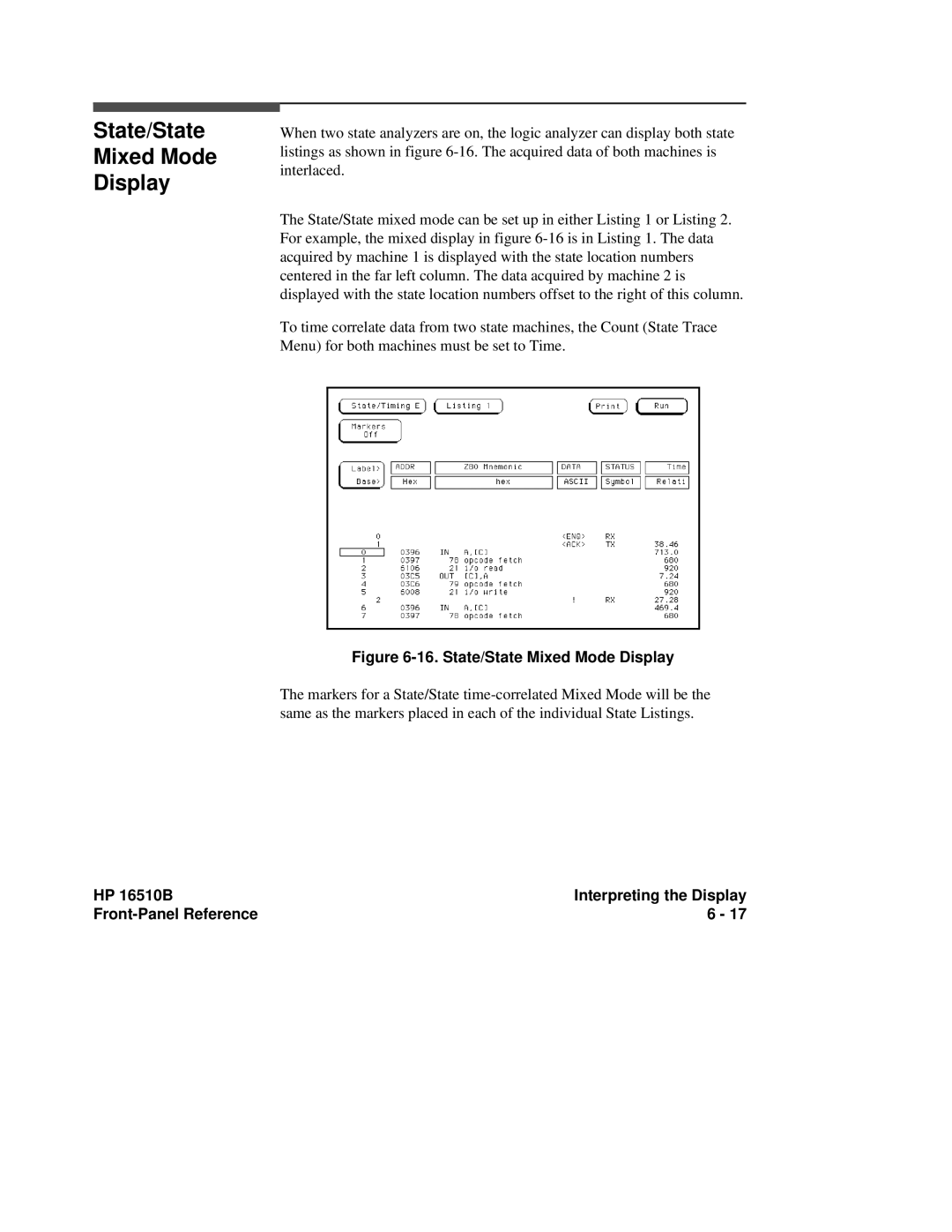 HP 16510B, 16500A manual State/State Mixed Mode Display 