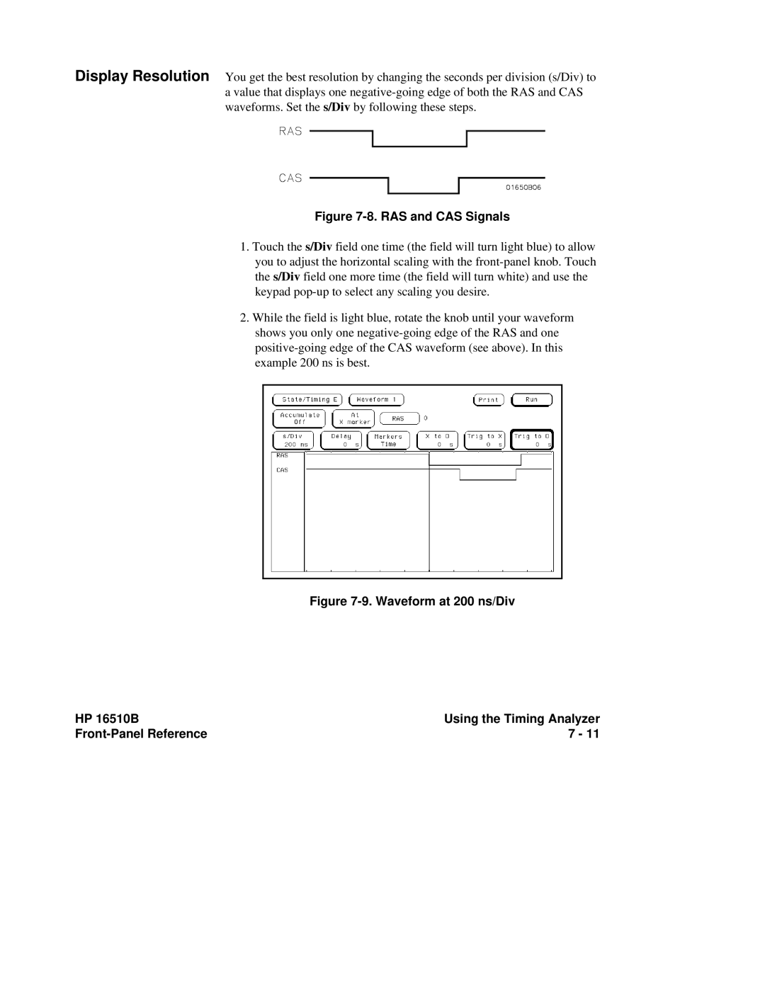 HP 16510B, 16500A manual RAS and CAS Signals 