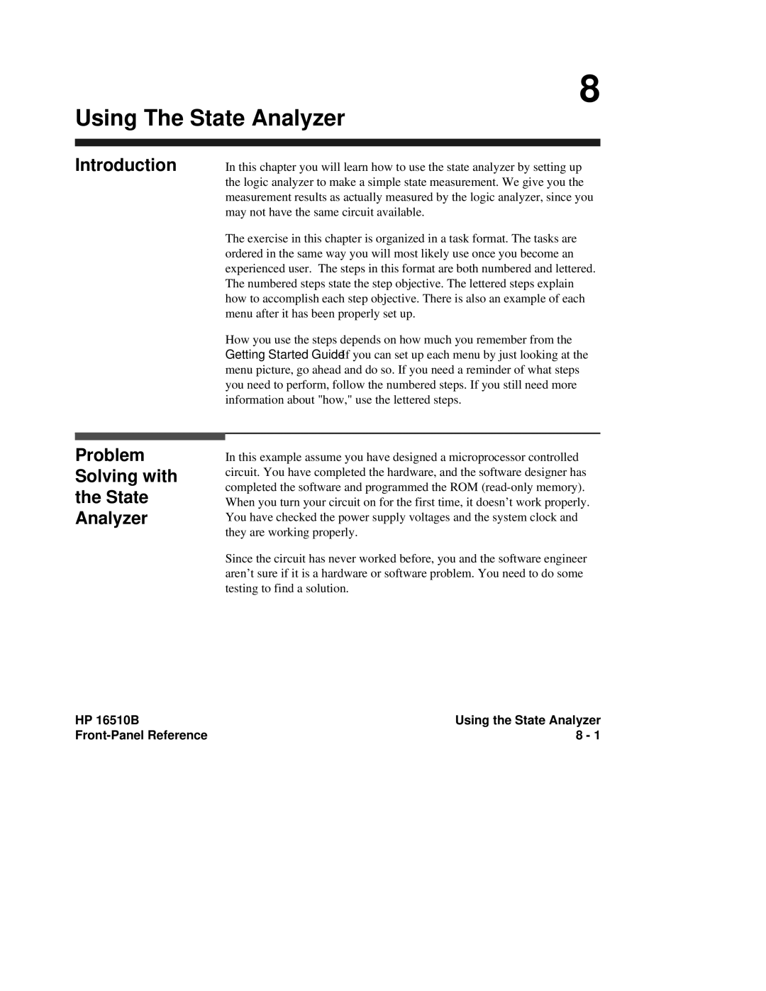 HP 16510B, 16500A manual Using The State Analyzer, Introduction Problem Solving with the State Analyzer 