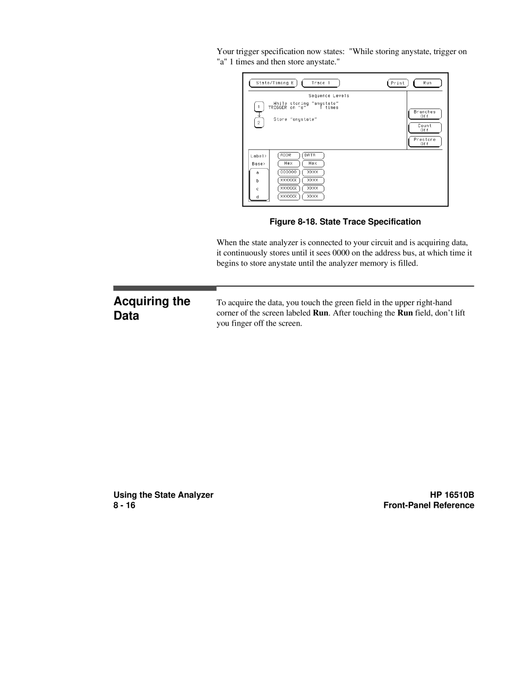 HP 16500A, 16510B manual State Trace Specification 