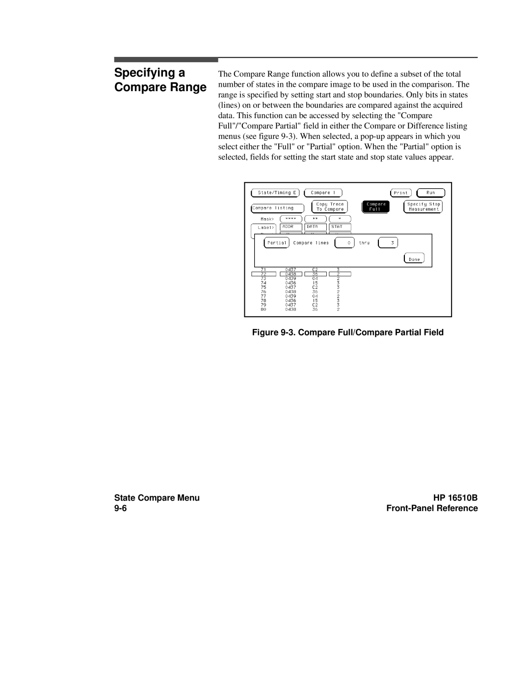 HP 16500A, 16510B manual Specifying a Compare Range 