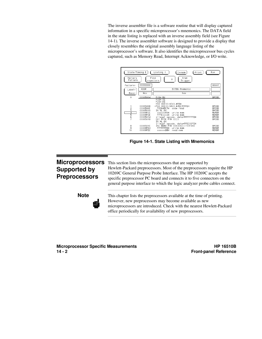 HP 16500A manual Microprocessors Supported by Preprocessors, Microprocessor Specific Measurements HP 16510B 