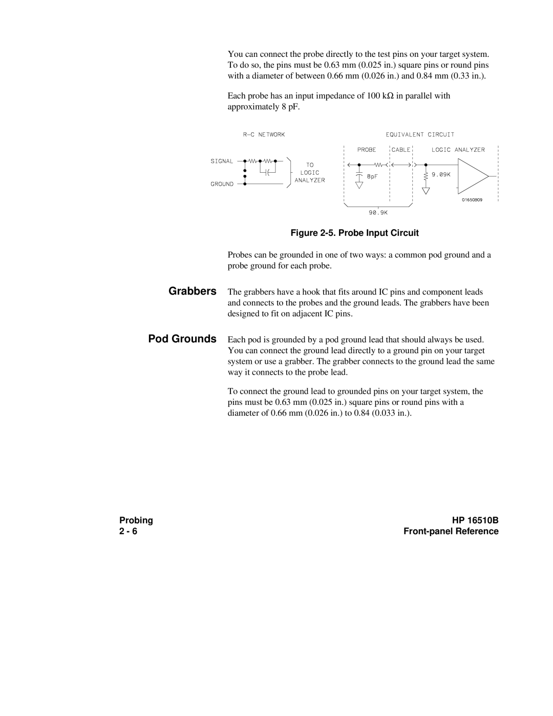 HP 16500A manual Probe Input Circuit, Probing HP 16510B 