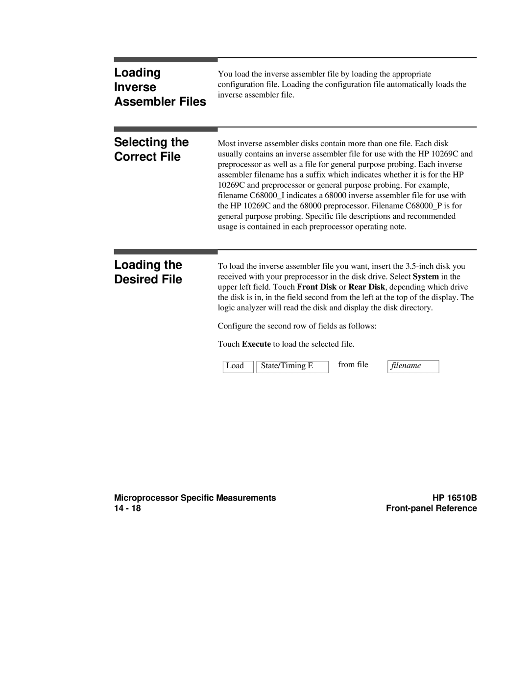 HP 16500A, 16510B manual Loading Inverse Assembler Files, Loading the Desired File, Selecting the Correct File 