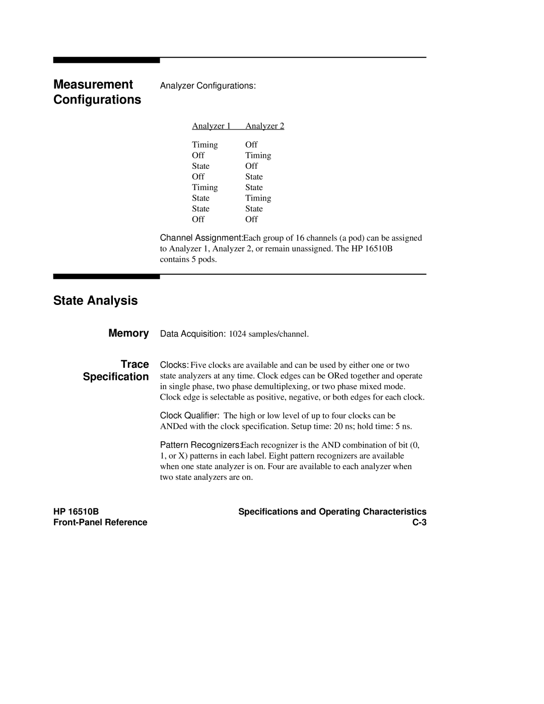 HP 16510B, 16500A manual State Analysis, Measurement Configurations 