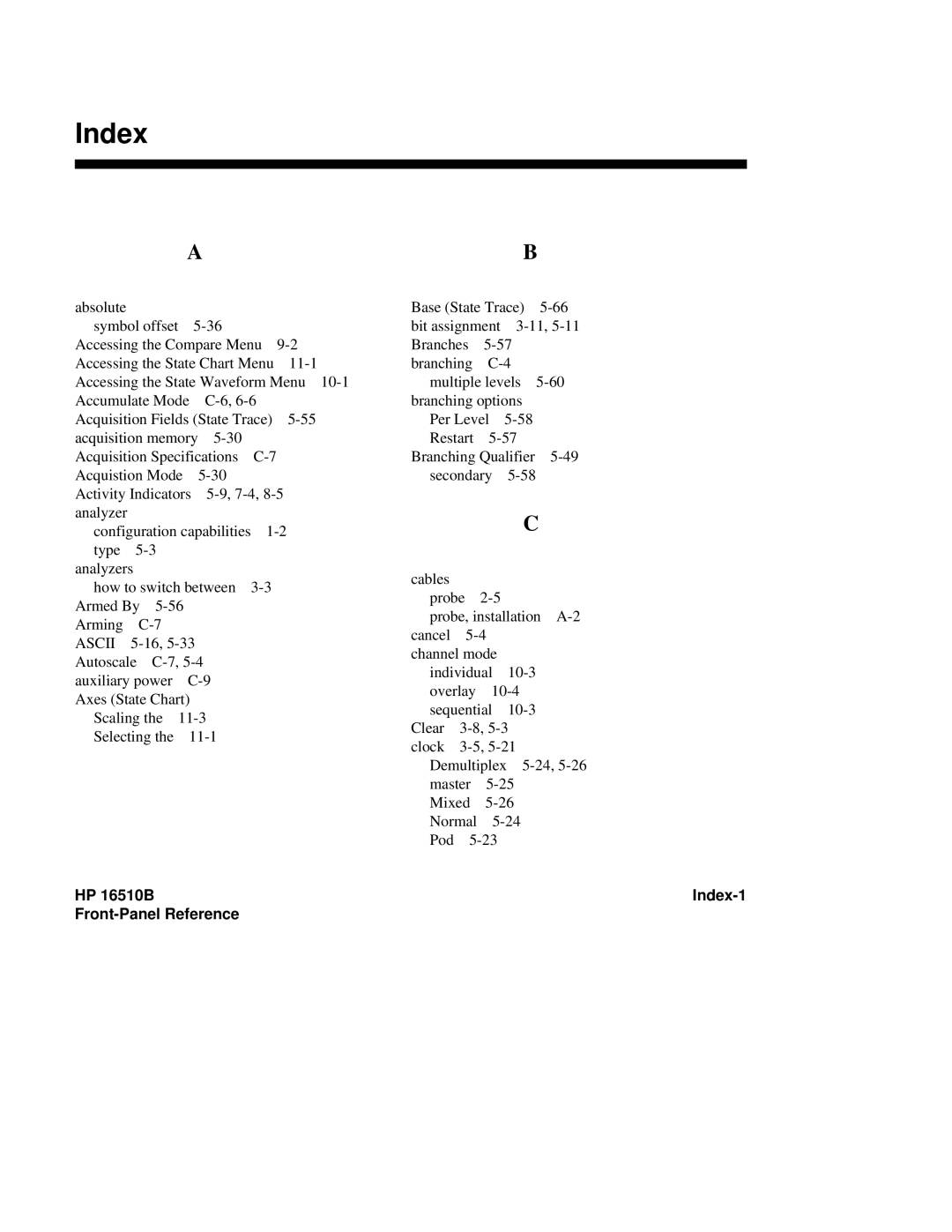 HP 16500A, 16510B manual Index-1 