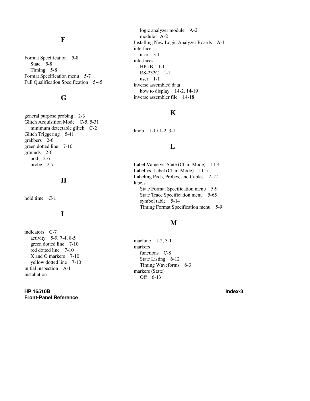 HP 16500A, 16510B manual Index-3 