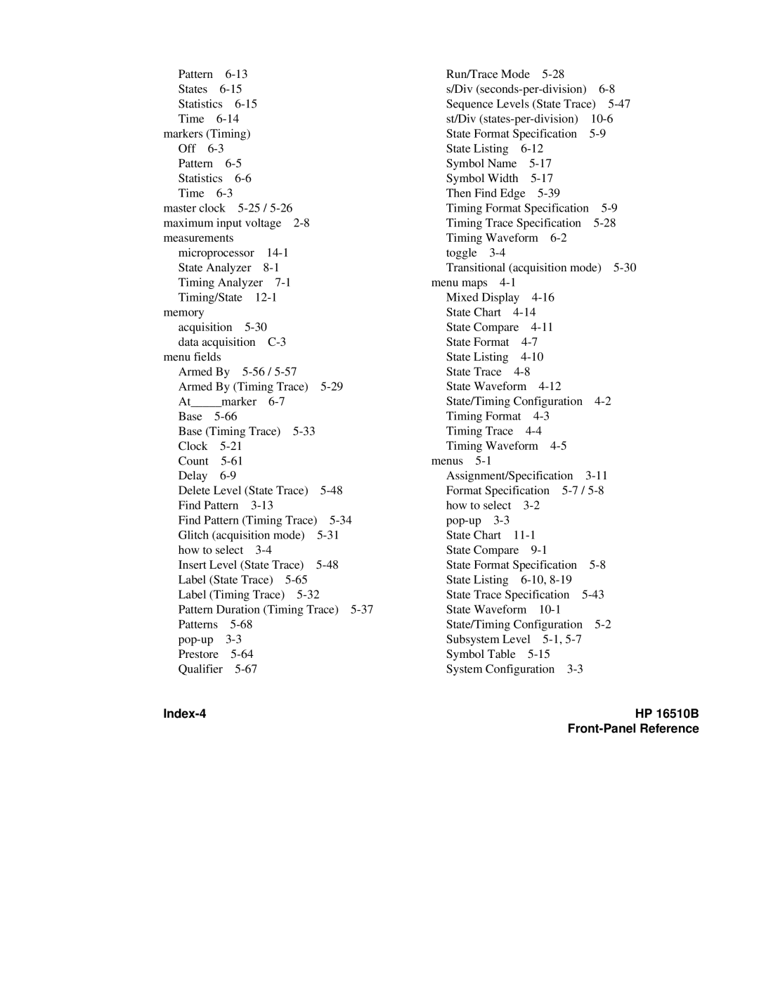 HP 16510B, 16500A manual Index-4 