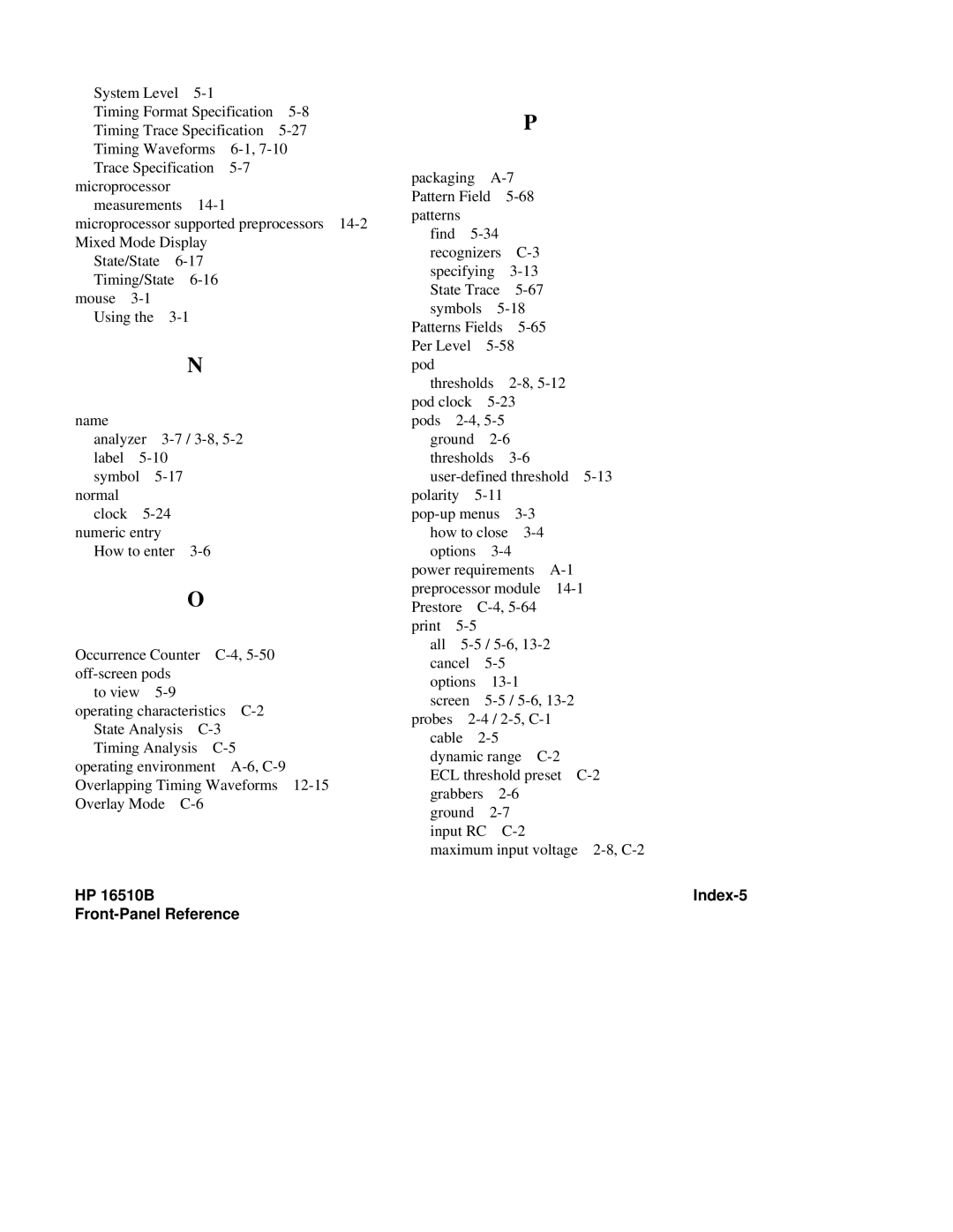 HP 16500A, 16510B manual Index-5 