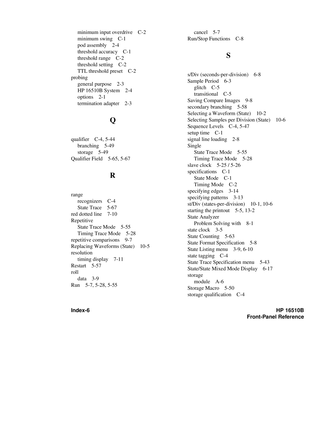 HP 16510B, 16500A manual Index-6 