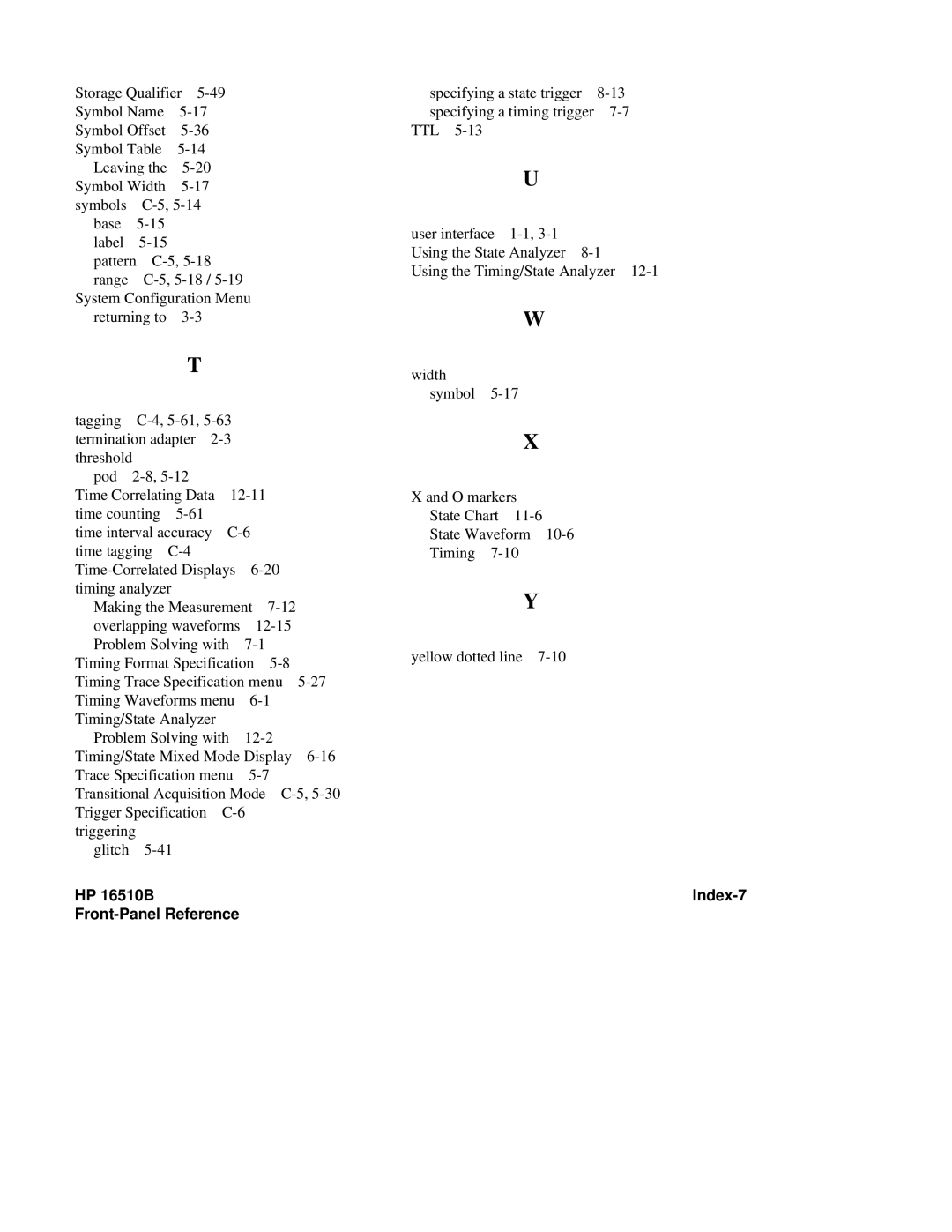 HP 16500A, 16510B manual Index-7 