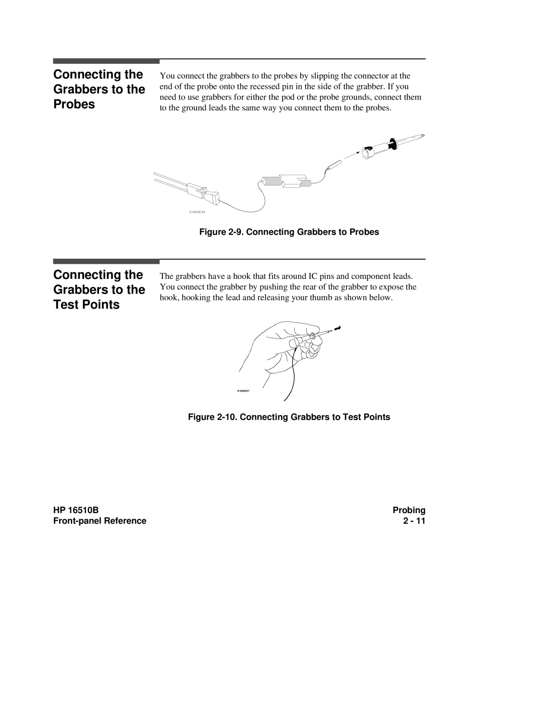 HP 16510B, 16500A manual Connecting the Grabbers to the Probes, Connecting the Grabbers to the Test Points 