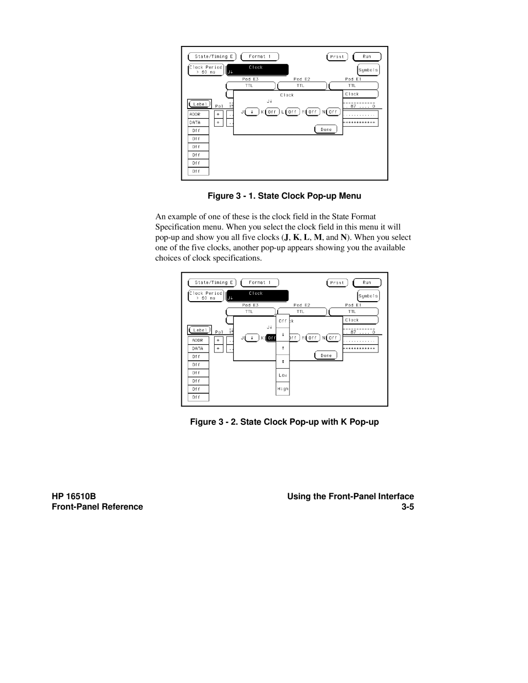 HP 16510B, 16500A manual State Clock Pop-up Menu 