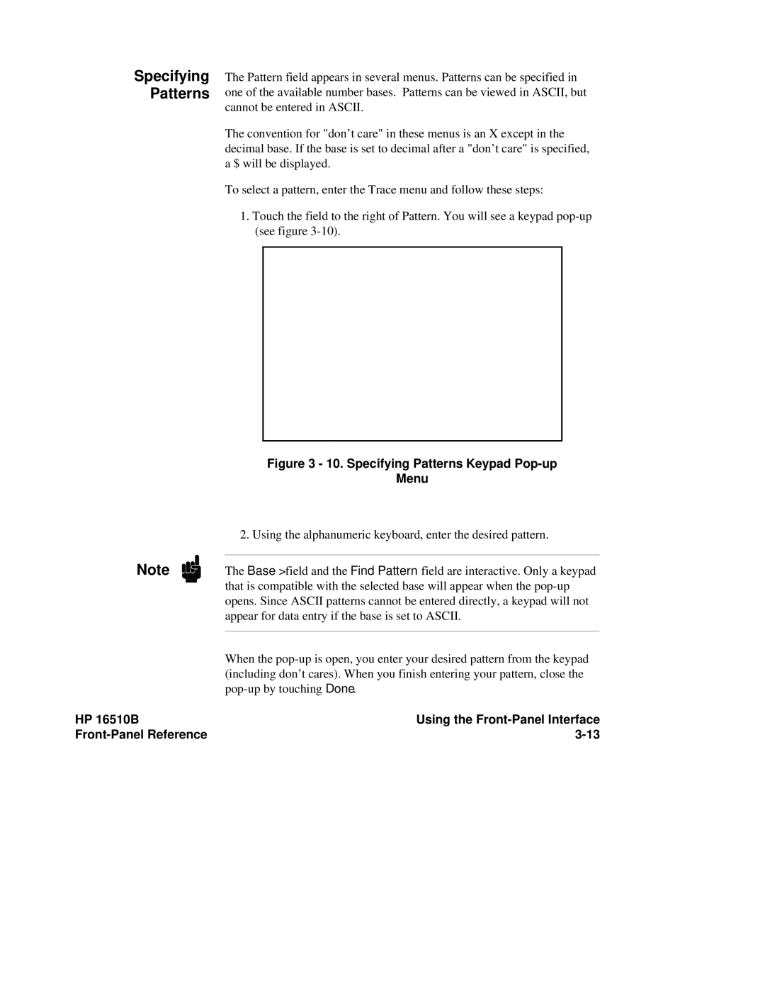 HP 16510B, 16500A manual Specifying Patterns Keypad Pop-up Menu 