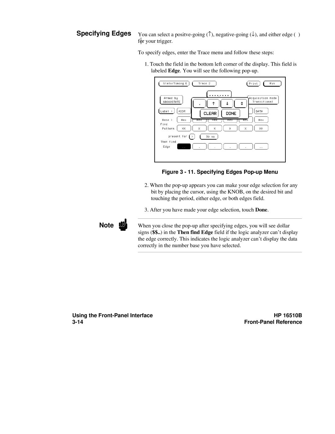 HP 16500A, 16510B manual Specifying Edges Pop-up Menu 